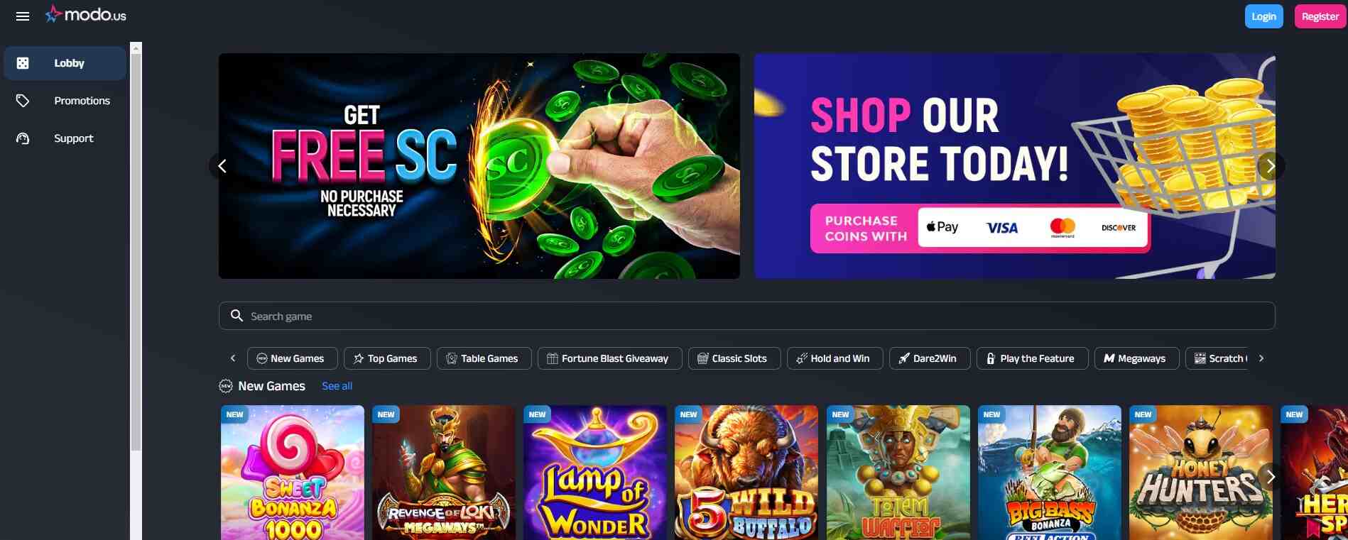 Modo Us Casino Homepage Image