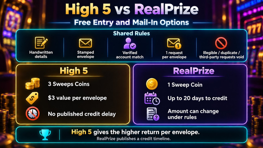High 5 Vs Realprize Free Entry And Mail In Options Cr