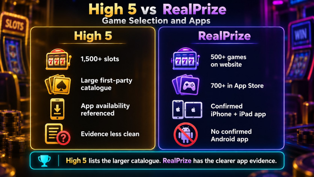 High 5 Vs Realprize Game Selection And Apps Cr